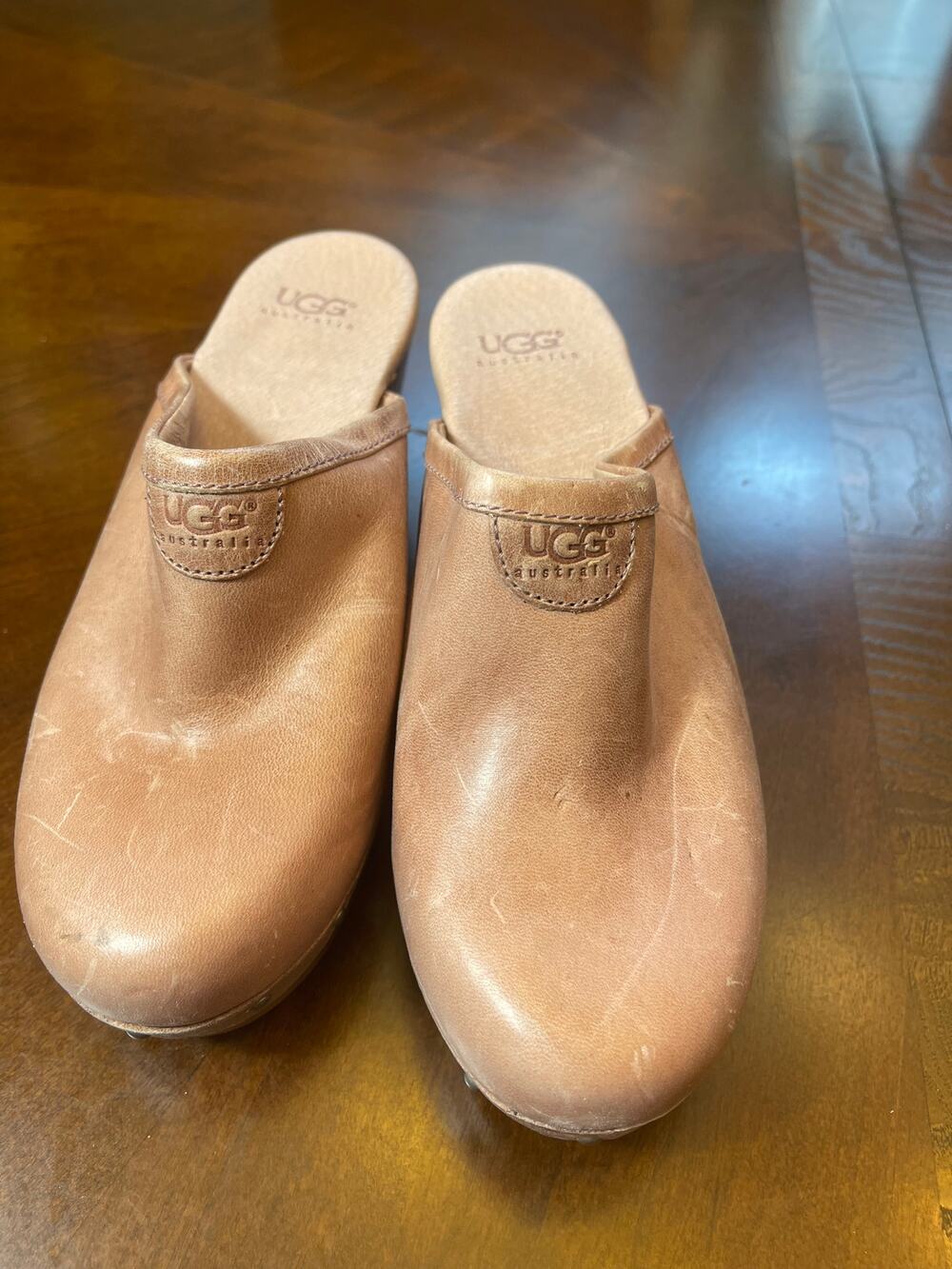 VINTAGE Y2K UGG AUSTRALIA "ABBIE" LEATHER WOOD CLOGS size 6